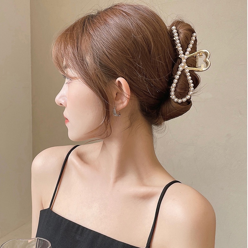 Kẹp tóc đính đá ngọc trai nhân tạo thiết kế thanh lịch thời trang Hàn Quốc