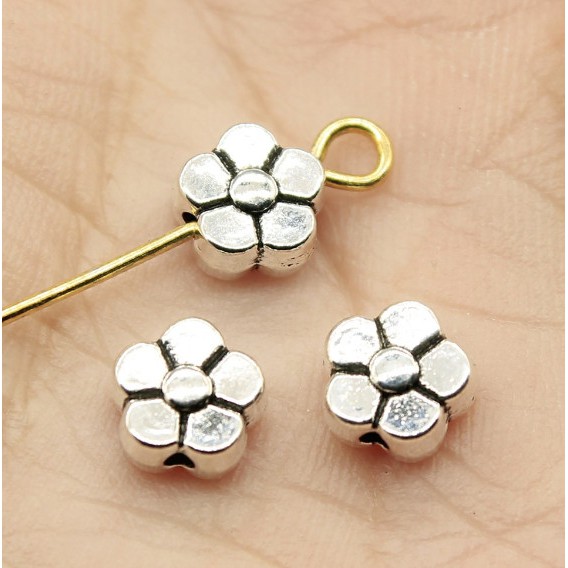 Bộ 50 hạt bạc hình hoa 5mm dùng làm trang sức