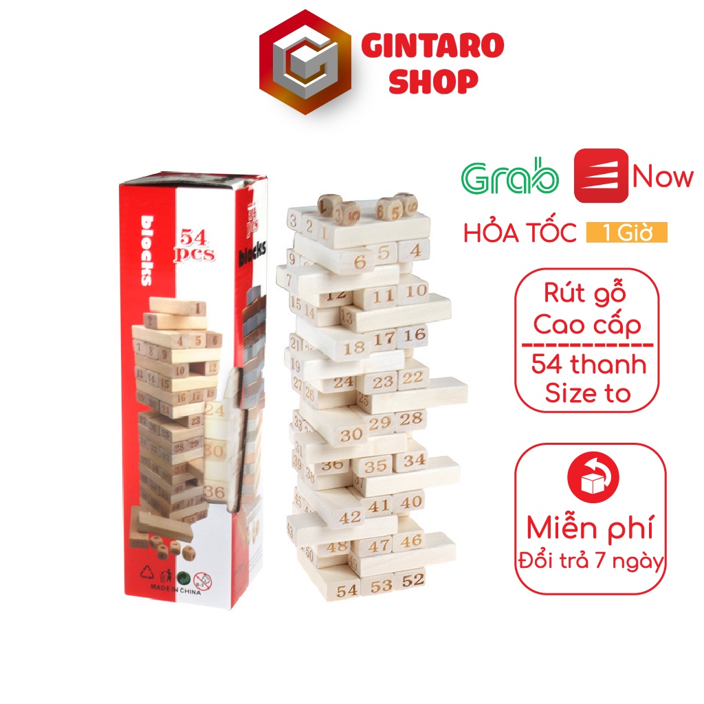 Bộ rút gỗ 54 thanh cao cấp size cực lớn , Đồ chơi rút gỗ loại to giúp bé phát triển khả năng phản xạ Gintaro Shop