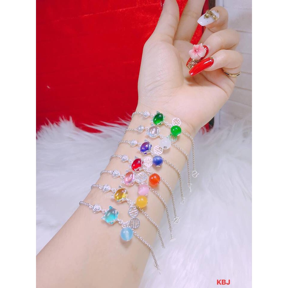 Lắc tay hồ ly treo bóng đủ màu LINH MIU SILVER