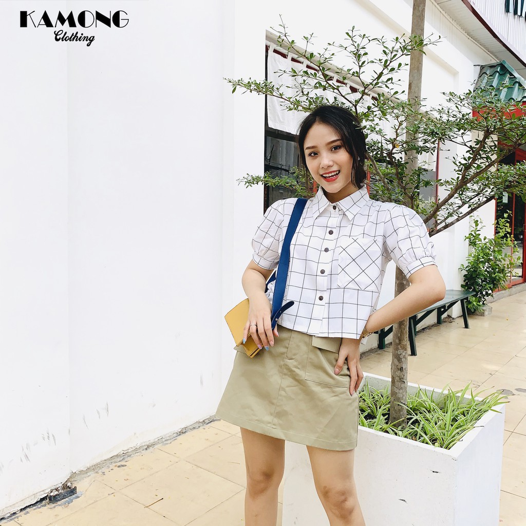 Áo Croptop sơ mi túi xéo KAMONG A009 | BigBuy360 - bigbuy360.vn
