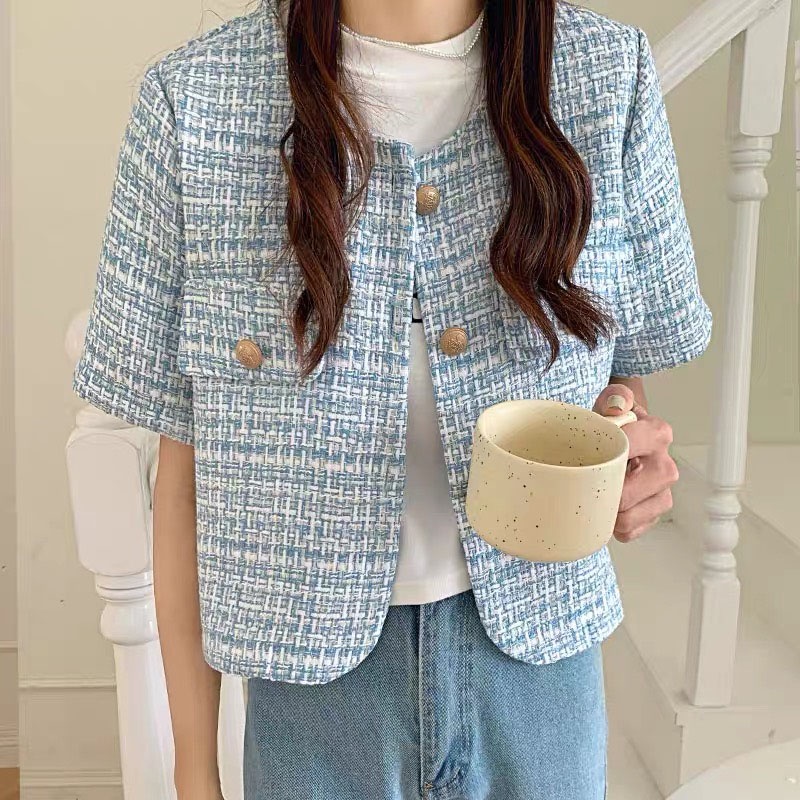 Áo Dạ Tweet Kẻ Viền Cổ Tròn Dáng Tiểu Thư M2054-TTQC168