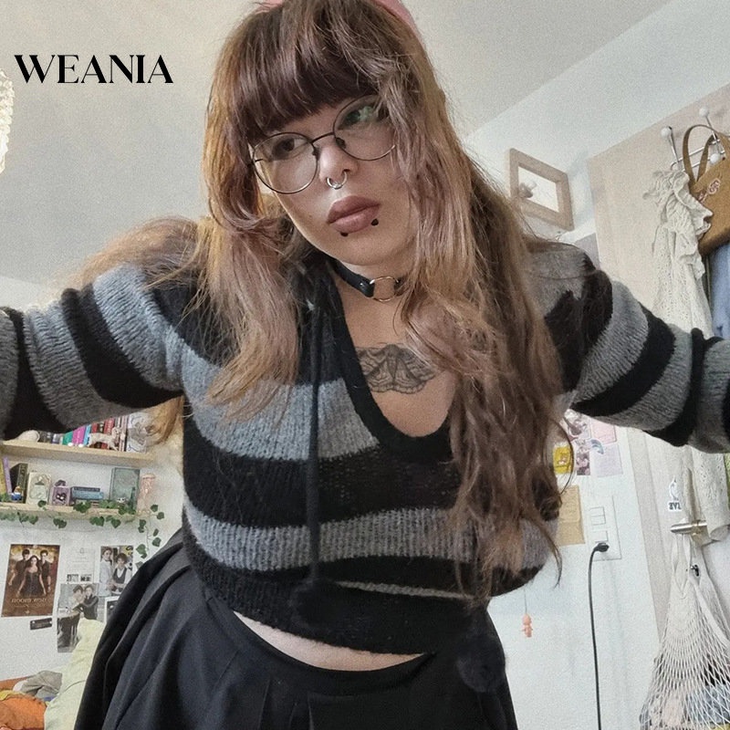 Áo Sweater Dệt Kim Kẻ Sọc Thời Trang Cho Nữ