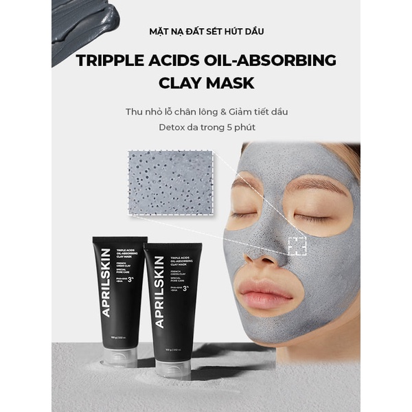 Mặt Nạ Đất Sét Hút Dầu Thu Nhỏ Lỗ Chân Lông APRILSKIN Triple Acids Oil-Absorbing Clay Mask 100g