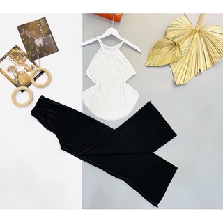 Set cổ yếm dập ly quần dài