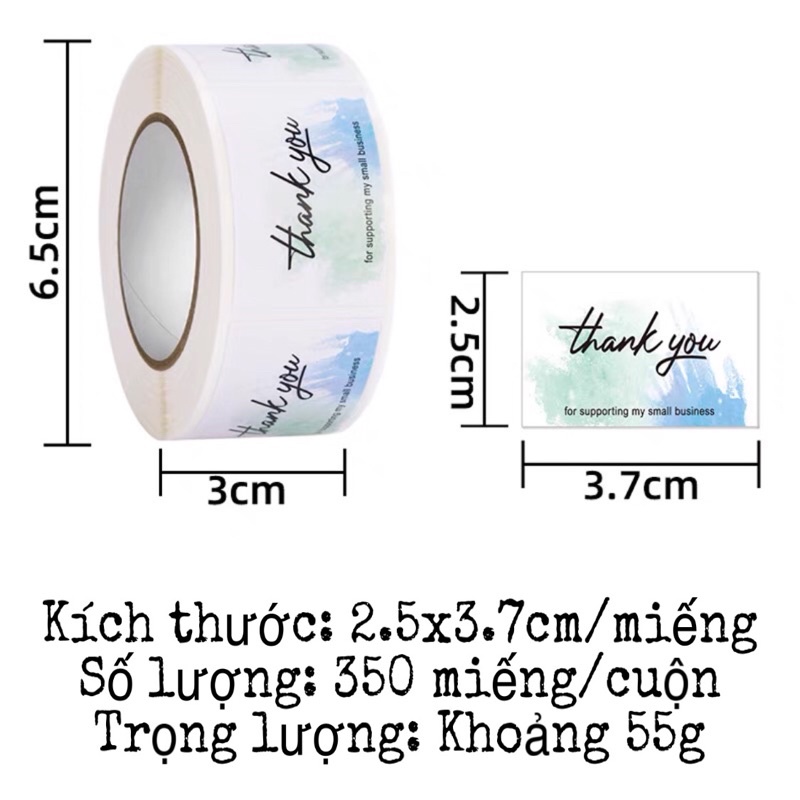 Cuộn 350 Sticker Thank you hình chữ nhật, nhãn dán cảm ơn dán trang trí gói hàng Guem accessories