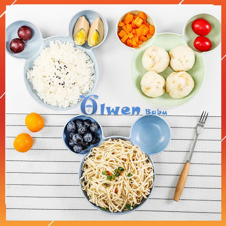 Khay Ăn Dặm Lúa Mạch Cho Bé Đĩa Bát Chia 3 Ngăn Hình Mickey Thỏ Xinh Xắn Trẻ Em Dễ Thương Tập Ăn Và Xúc KhayADYenMach01
