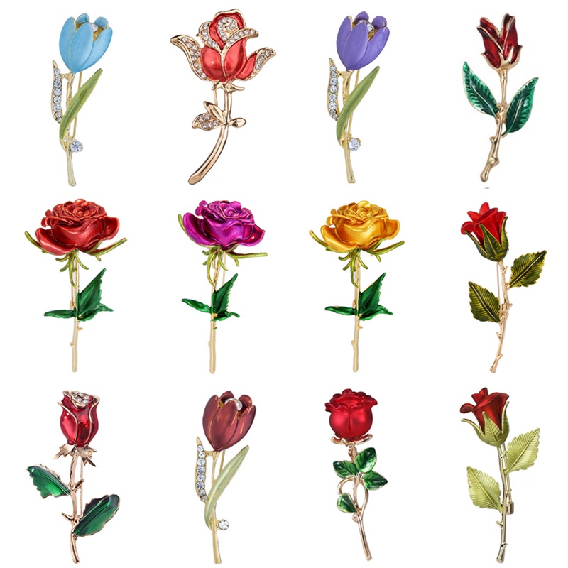 Ghim Cài Áo Hình Hoa Hồng Đính Đá Và Ngọc Trai Thanh Lịch