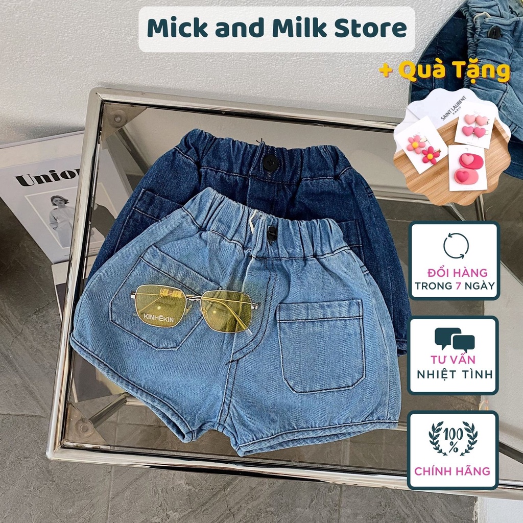 Quần short jean chất mềm bé trai bé gái Mick and Milk quần đùi kiểu Hàn Quốc Thời Trang