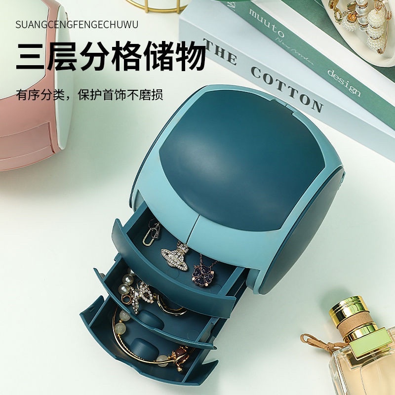 Hộp Để Trang Sức Nữ Trang Mini Để Bàn Nhỏ Gọn Tiện Dụng