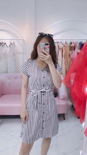 VÁY THÔ KẺ SỌC THẮT ĐAI EO