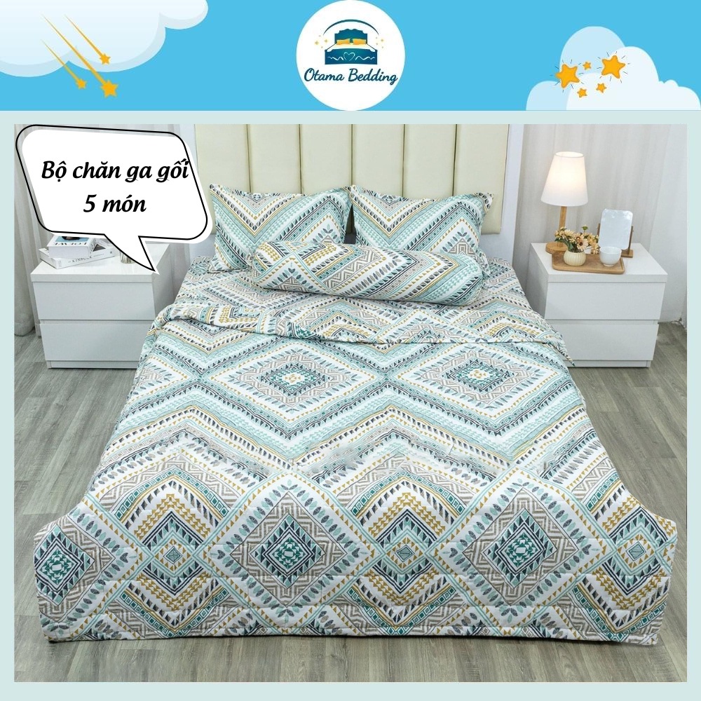 Bộ chăn ga gối đệm drap giường 5 món Otama Bedding cotton poly bộ ga giường caro đẹp cute hình thú hàn quốc cao cấp