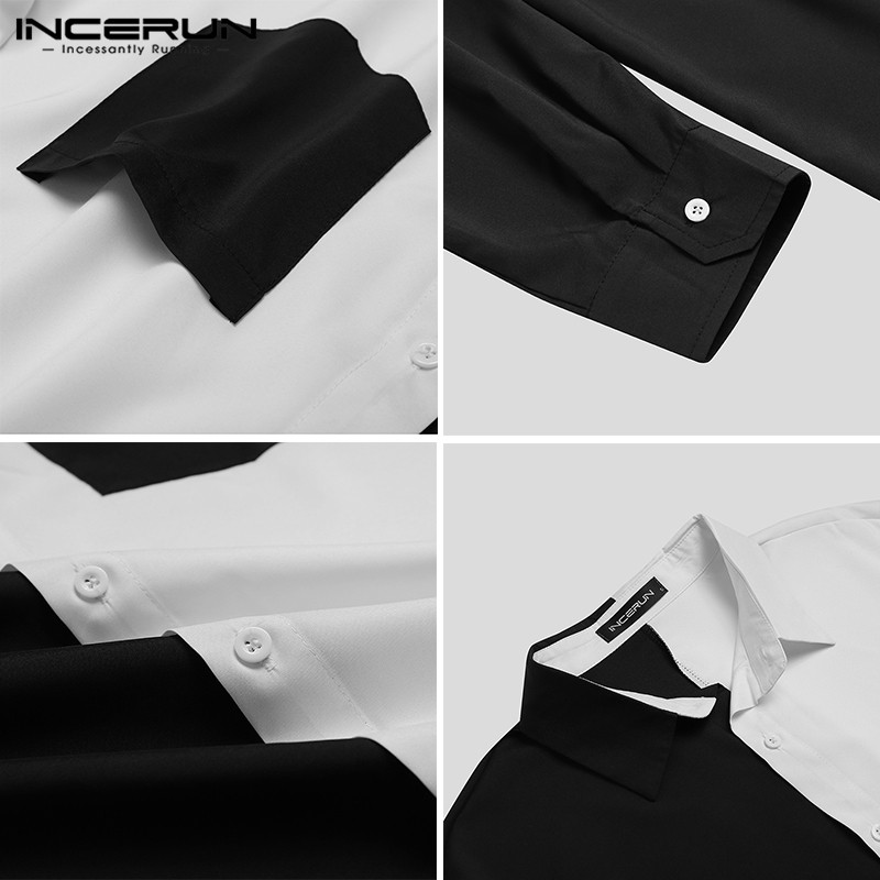 Áo Sơ Mi INCERUN Dài Tay Phối Màu Giản Đơn Hợp Thời Trang Cho Nam
