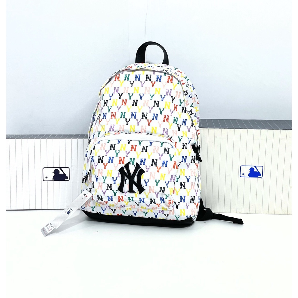 Balo MLB NY Trắng Monogram Backpack Full Tag Code