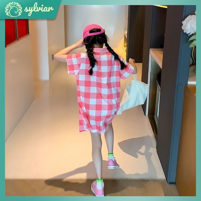 Đầm Thun Tay Ngắn Cổ Polo Dáng Chữ A Thời Trang Mùa Hè Xinh Xắn Cho Bé Gái