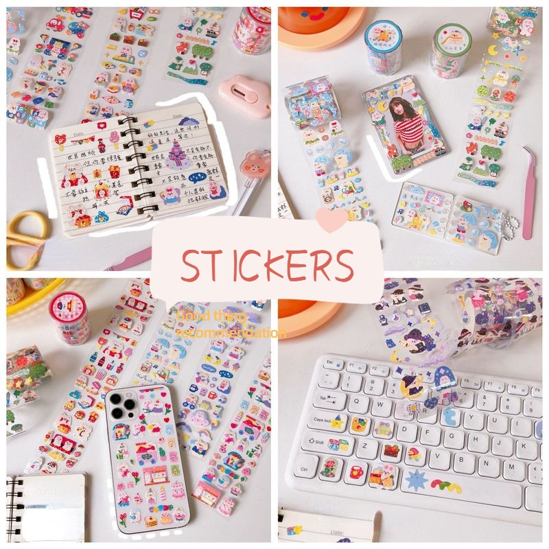 Miếng Dán Trong Suốt Họa Tiết Hoạt Hình Dễ Thương Chống Nước 3M Trang Trí Nhật Ký DIY