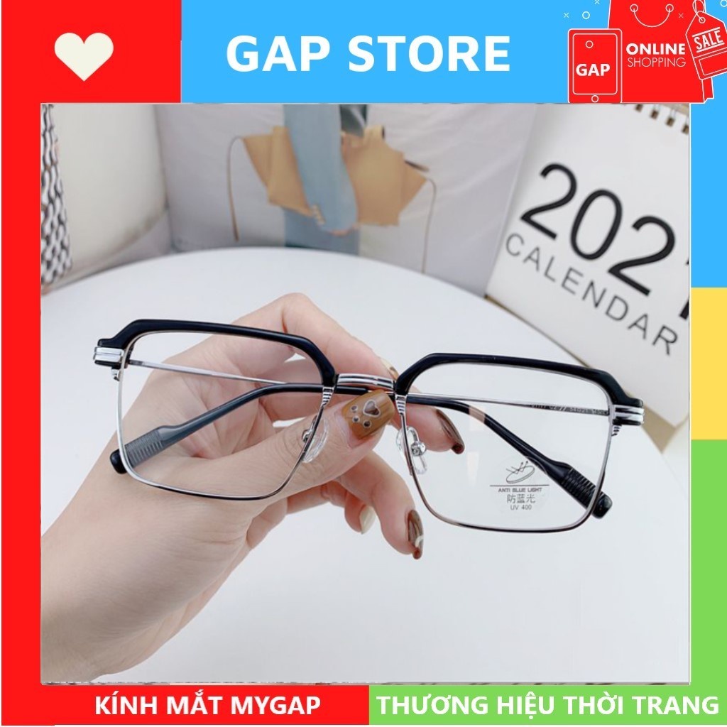Gọng kính cận vuông nam nữ kim loại Cao Cấp chống UV400 , thiết kế thời trang phù hợp nhiều khuôn mặt 21102