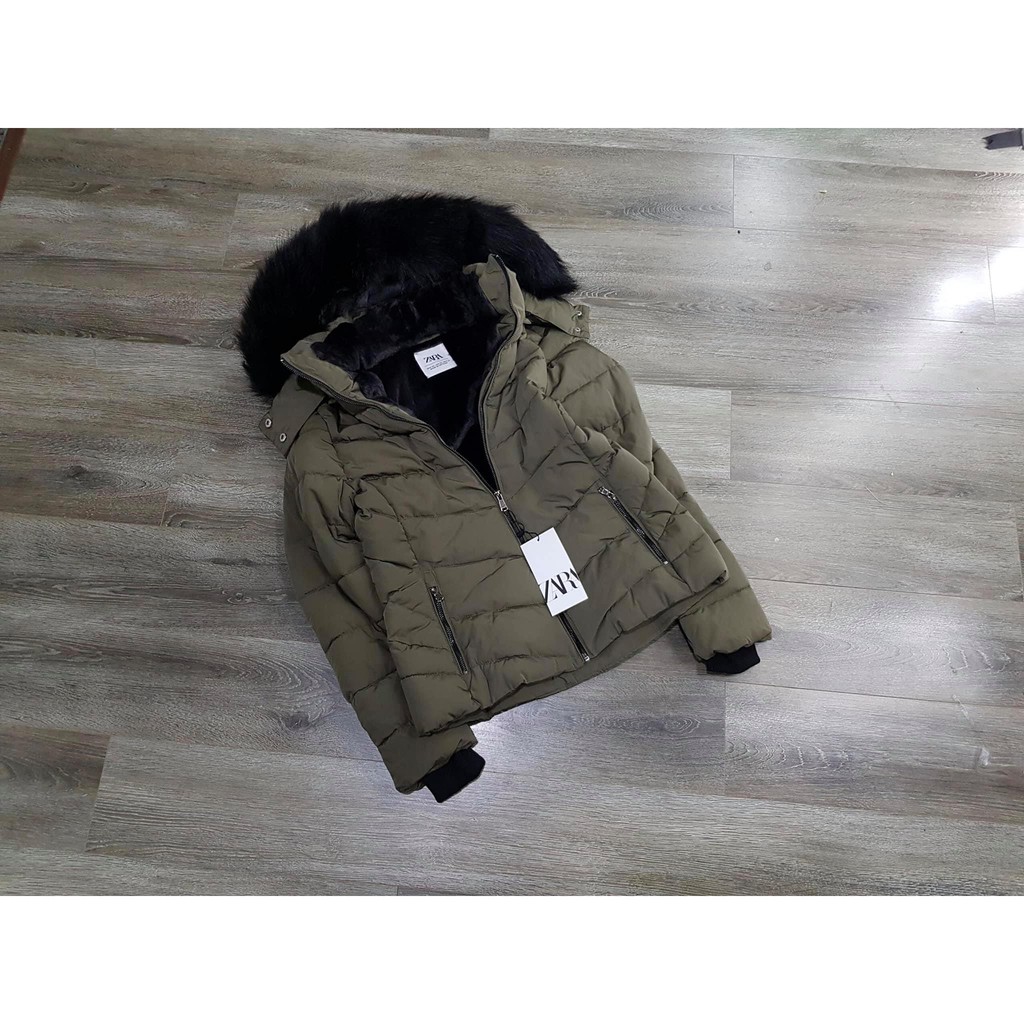 Áo khoác parka dáng ngắn, lót lông thân trên lót lông 3 màu