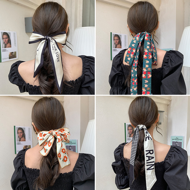 Dây buộc tóc scrunchies thắt nơ phối ngọc trai cho nữ