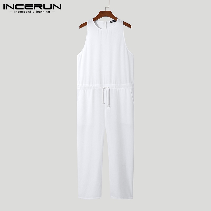 Bộ áo liền quần INCERUN cổ tròn không tay dây rút thời trang dành cho nam