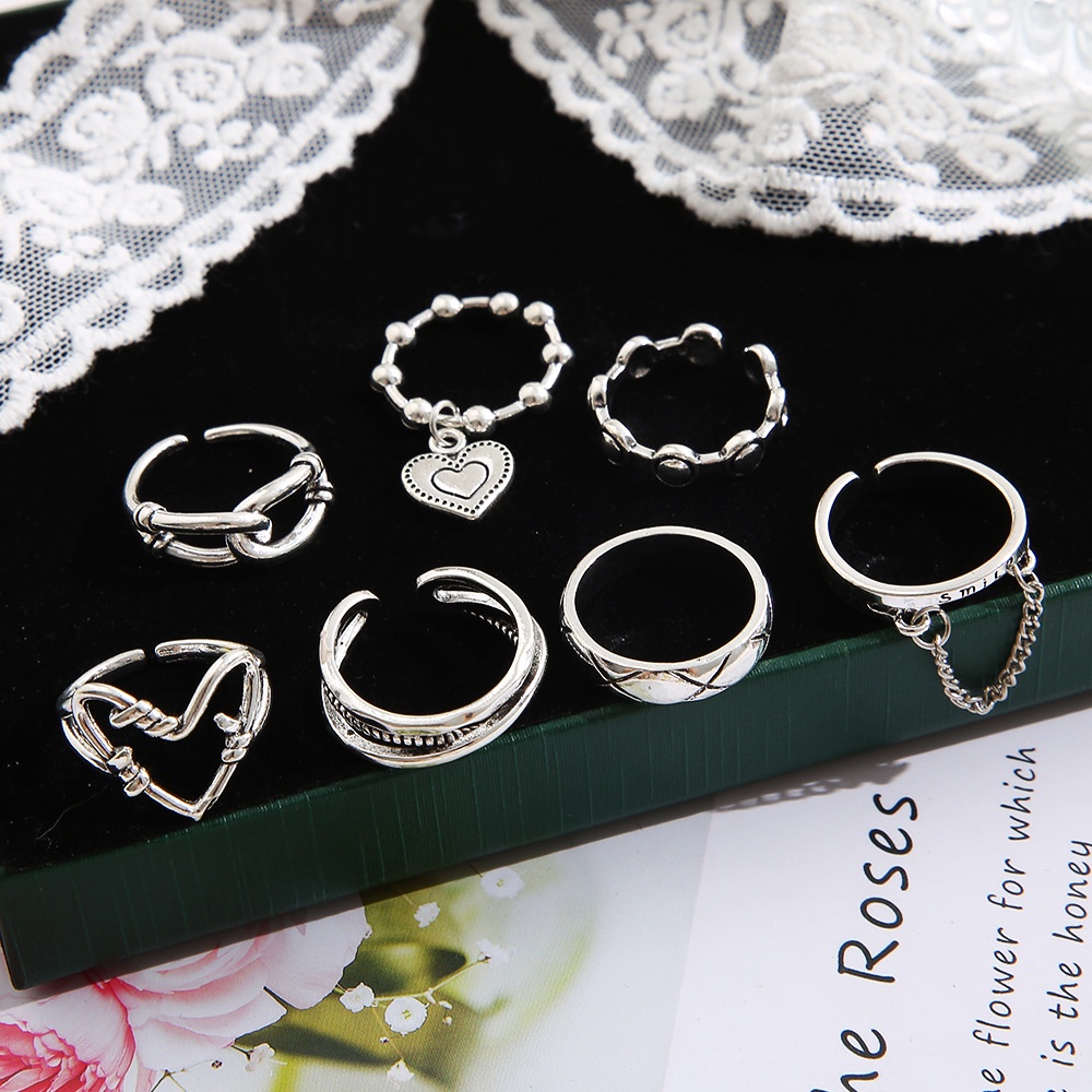 Set 7 Nhẫn Đeo Tay Kim Loại Vintage Cho Nữ
