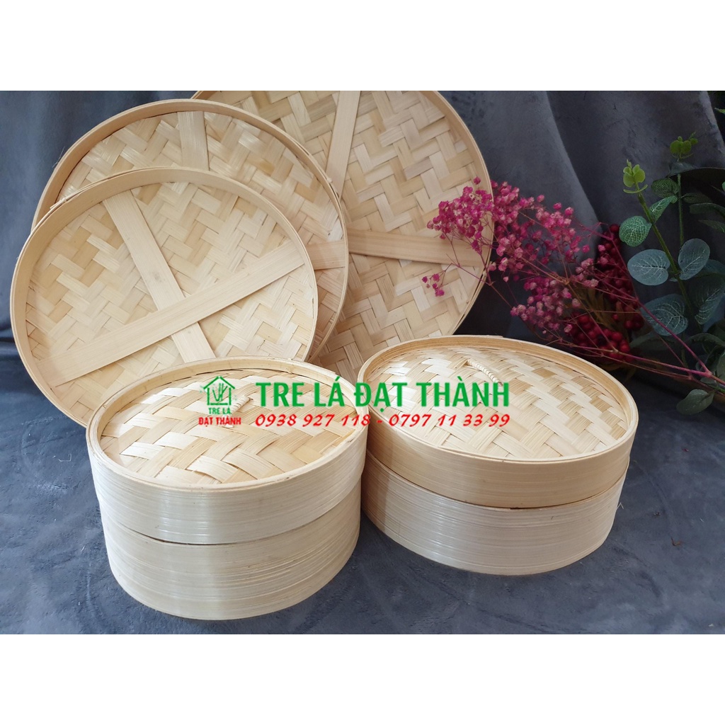 Xửng hấp, lồng hấp bằng tre 1 tầng, 2 tầng SIZE TRUNG: hấp bánh, rau củ, thịt cá, chất liệu tre an toàn cho sức khỏe