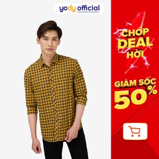 Áo sơ mi nam YODY dài tay có túi ngực họa tiết kẻ caro basic SMM4063