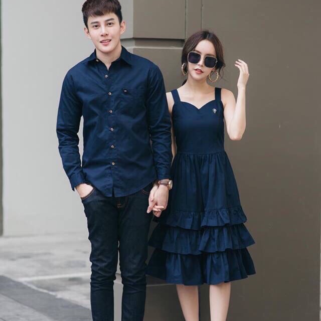 Áo váy đôi đi tiệc xanh navi váy 2 dây 3 tầng Forever Couple Store