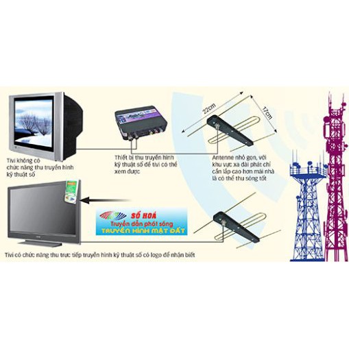 Anten kỹ thuật số DVB T2 có mạch khuếch đại Tặng kèm dây cấp nguồn và 15m dây cáp đồng trục VIP