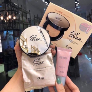 Set phấn nước clio kill cover founwear cushion xp primer che phủ tốt mướt mịn da màu 02