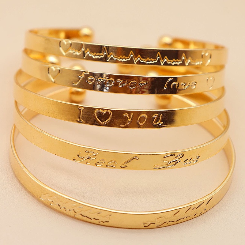 Set 5 Vòng Tay Hợp Kim Mạ Vàng / Bạc Khắc Chữ Love Thời Trang