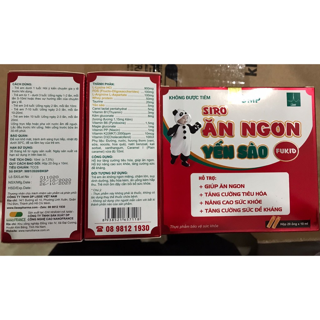 Siro ĂN NGON YẾN SÀO  Fukid ( hộp 20 ống) - Ăn ngon, kích thích tiêu hoá, tăng miễn dịch cho trẻ