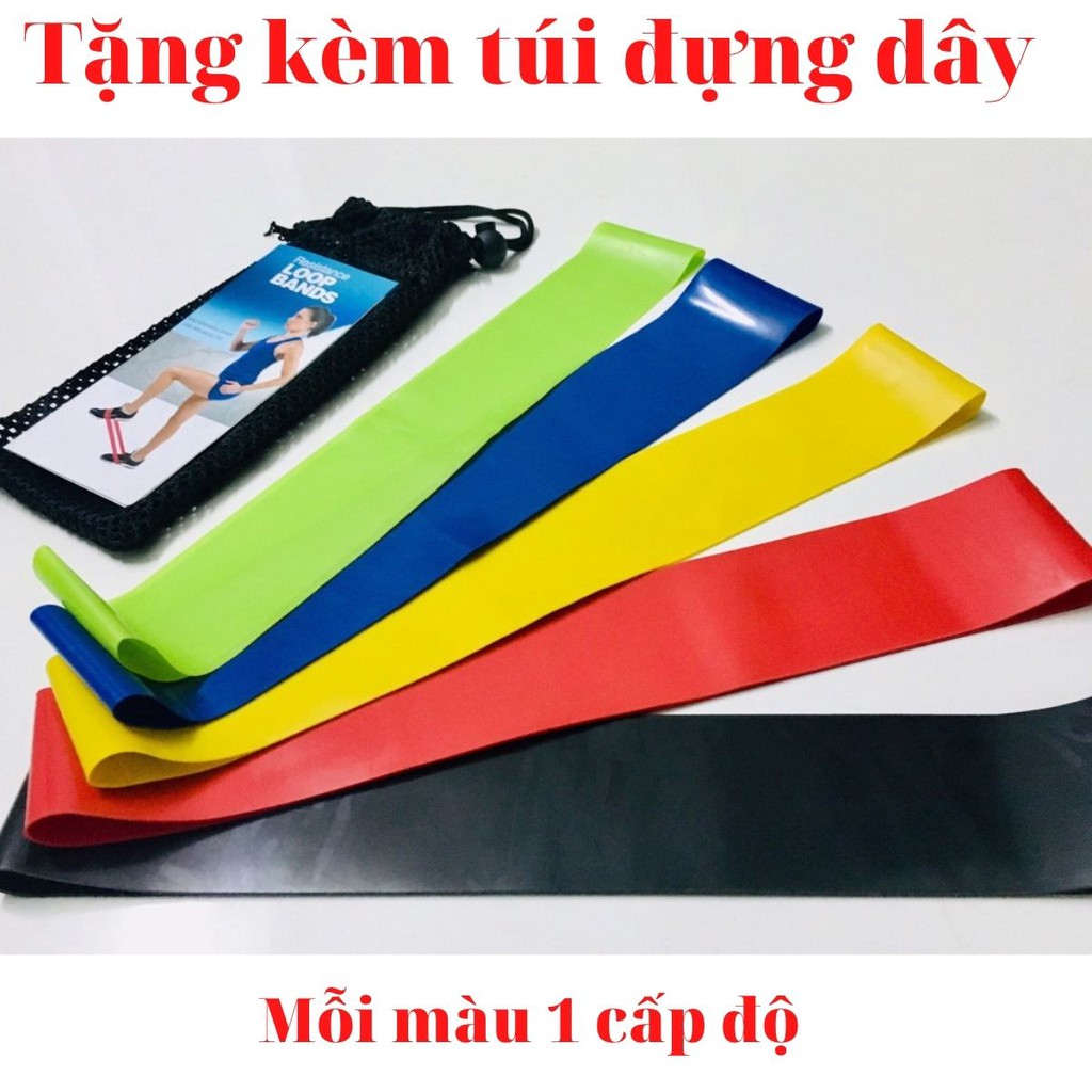 Bộ 5 Dây Mini Band Ngũ Sắc Đàn Hồi Kháng Lực Tập Chân Mông, Phụ Kiện Tập Yoga, Tập Gym