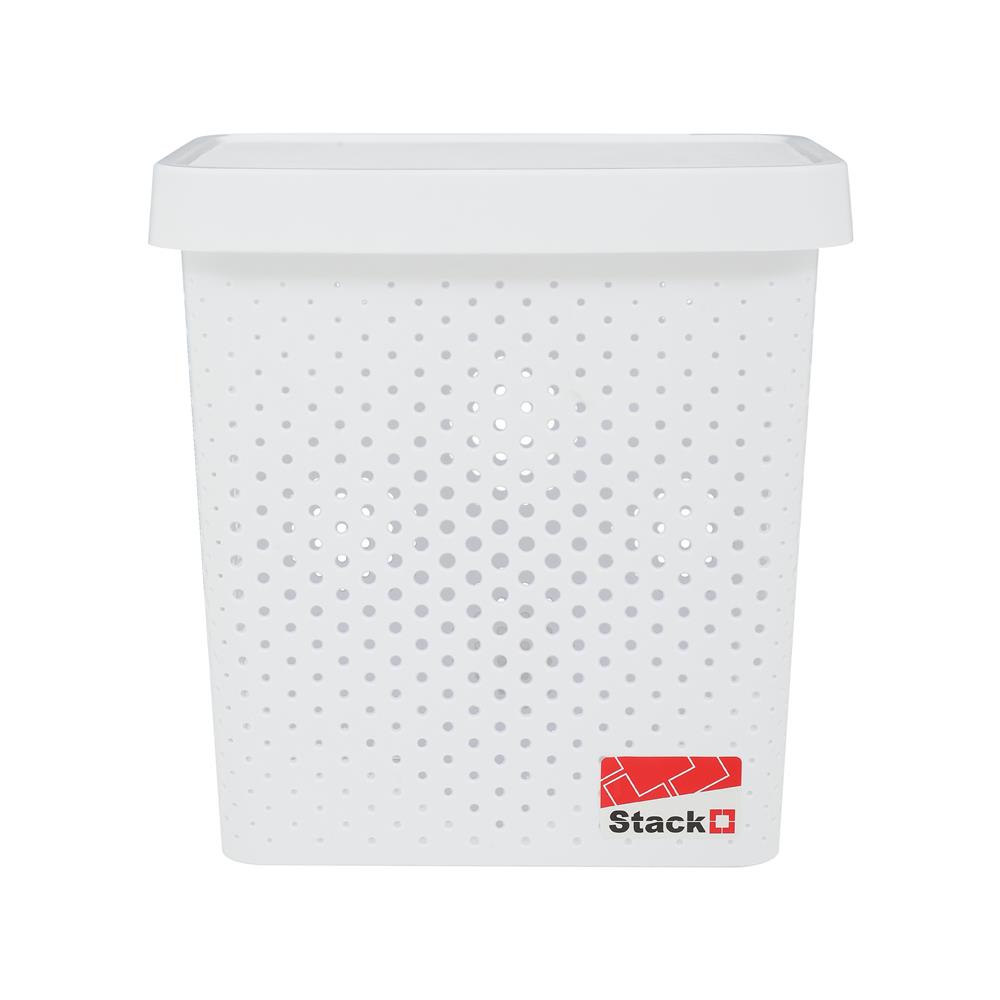 HomeBase STACKO Rổ nhựa đan tre có nắp size L Thái Lan R33xS22xC31.6cm màu trắng