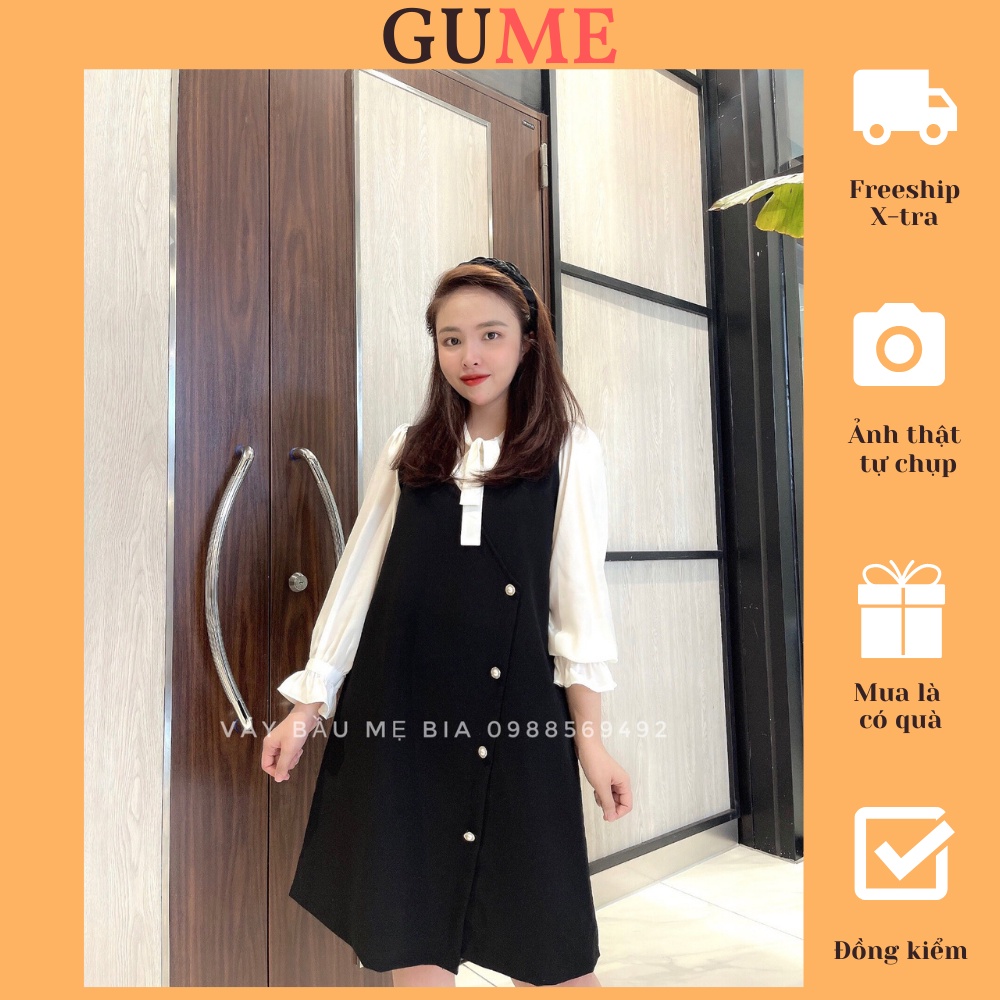 Đầm bầu công sở Váy bầu đẹp màu đen GIẢ YẾM CỔ NƠ TAY VOAN MYC 176