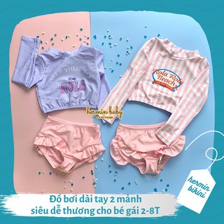 Bikini bé gái dài tay 2 mảnh kèm mũ chất liệu Polyester cao cấp