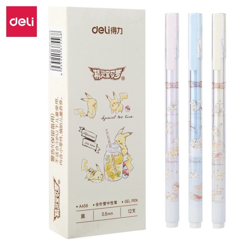 Bút Gel Nước Deli A456 In Hình Pikachu Đầu Ngòi 0.5mm (Mực Đen / Mực Tím)