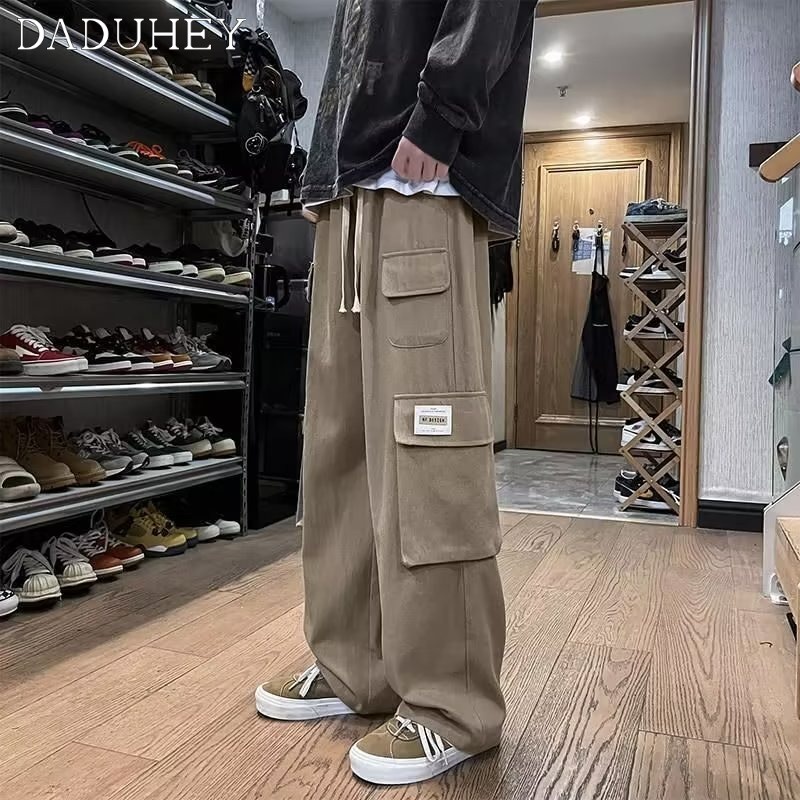 DaDuHey Men's and Women's Autumn Korean Style Loose All-Matching Drawstring Pants Ins Retro Simple Solid Color Casual Pants