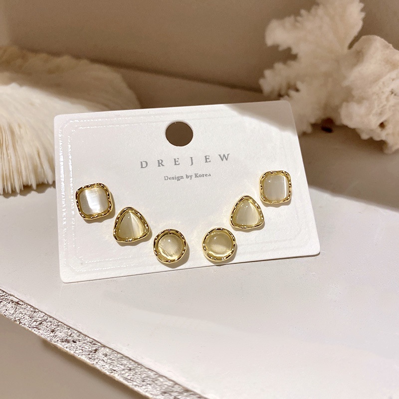 OIMG  Set 3 Khuyên Tai Mạ Bạc 925 Đính Đá Opal Thời Trang Cho Nữ