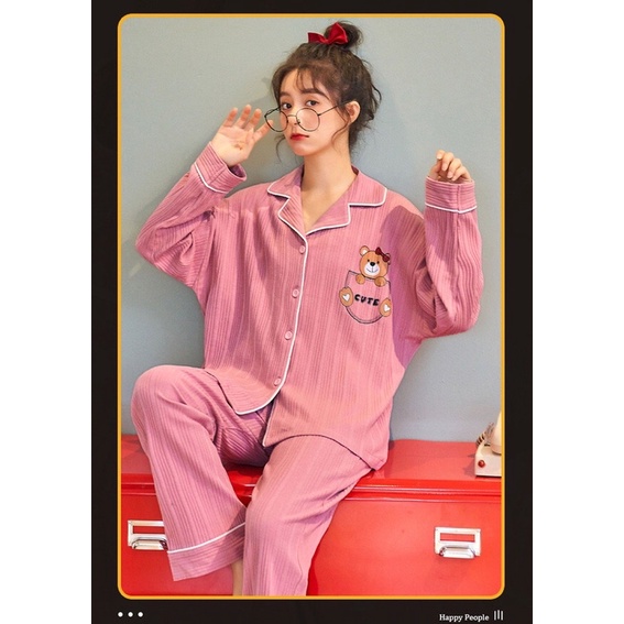Đồ bộ đồ ngủ pyjama tay dài nhí nhảnh dễ thương phong cách hàn quốc thu đông | BigBuy360 - bigbuy360.vn