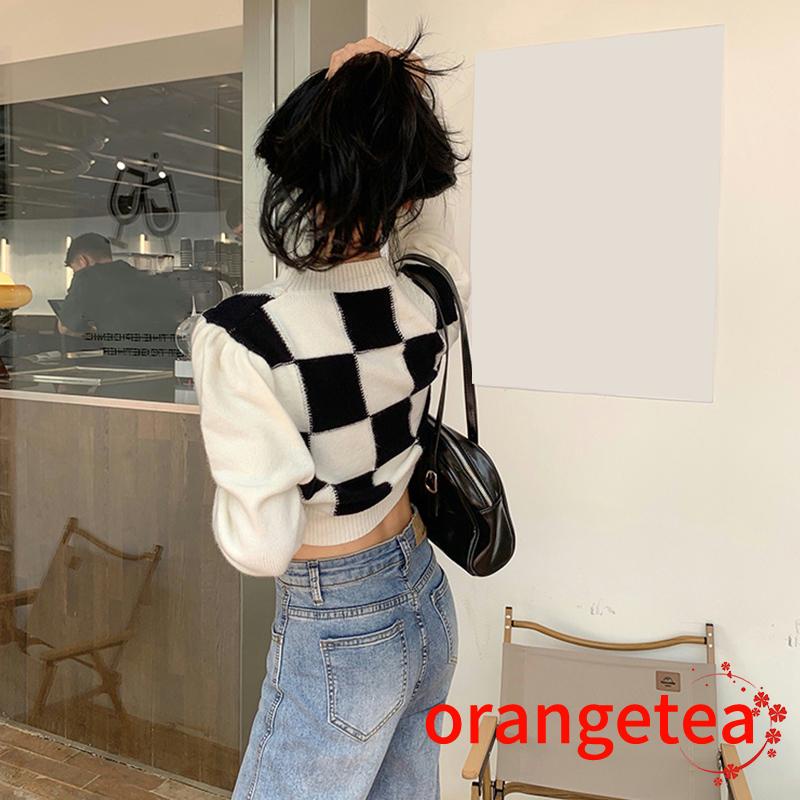 Áo Croptop Tay Dài Cổ Tròn Họa Tiết Kẻ Sọc Màu Sắc Thời Trang Cho Nữ