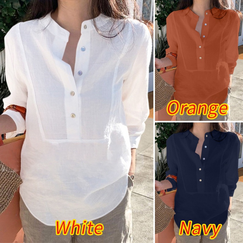 Áo sơ mi nữ ZANZEA bằng cotton tay dài màu trơn cài nút thời trang
