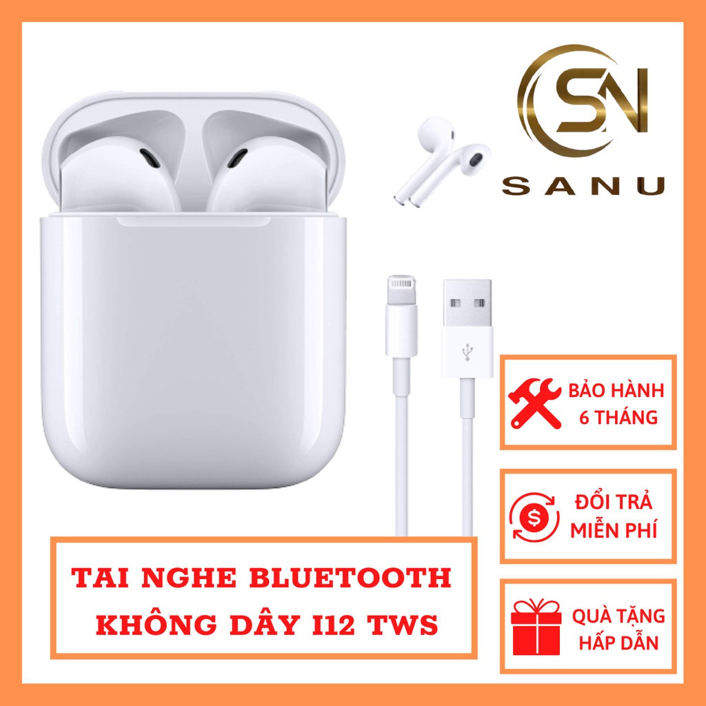 Tai Nghe Bluetooth Inpods I12 TWS Nhét Tai, Tai Nghe Không Dây Cảm Biến Vân Tay, Âm Thanh Sống Động, Mic Đàm Thoại-Sanu