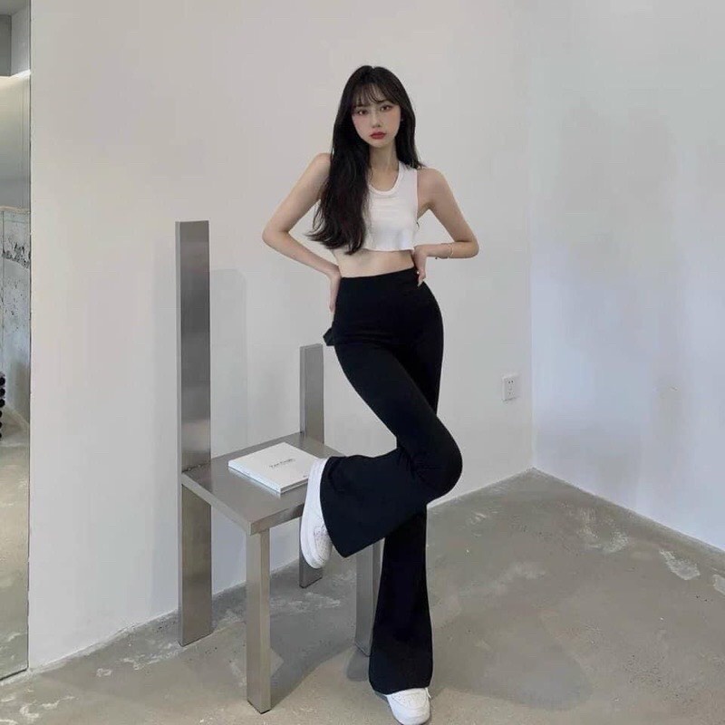 Quần ống loe cạp cao dáng dài legging loe co giãn 4 chiều  FINANCY Q09