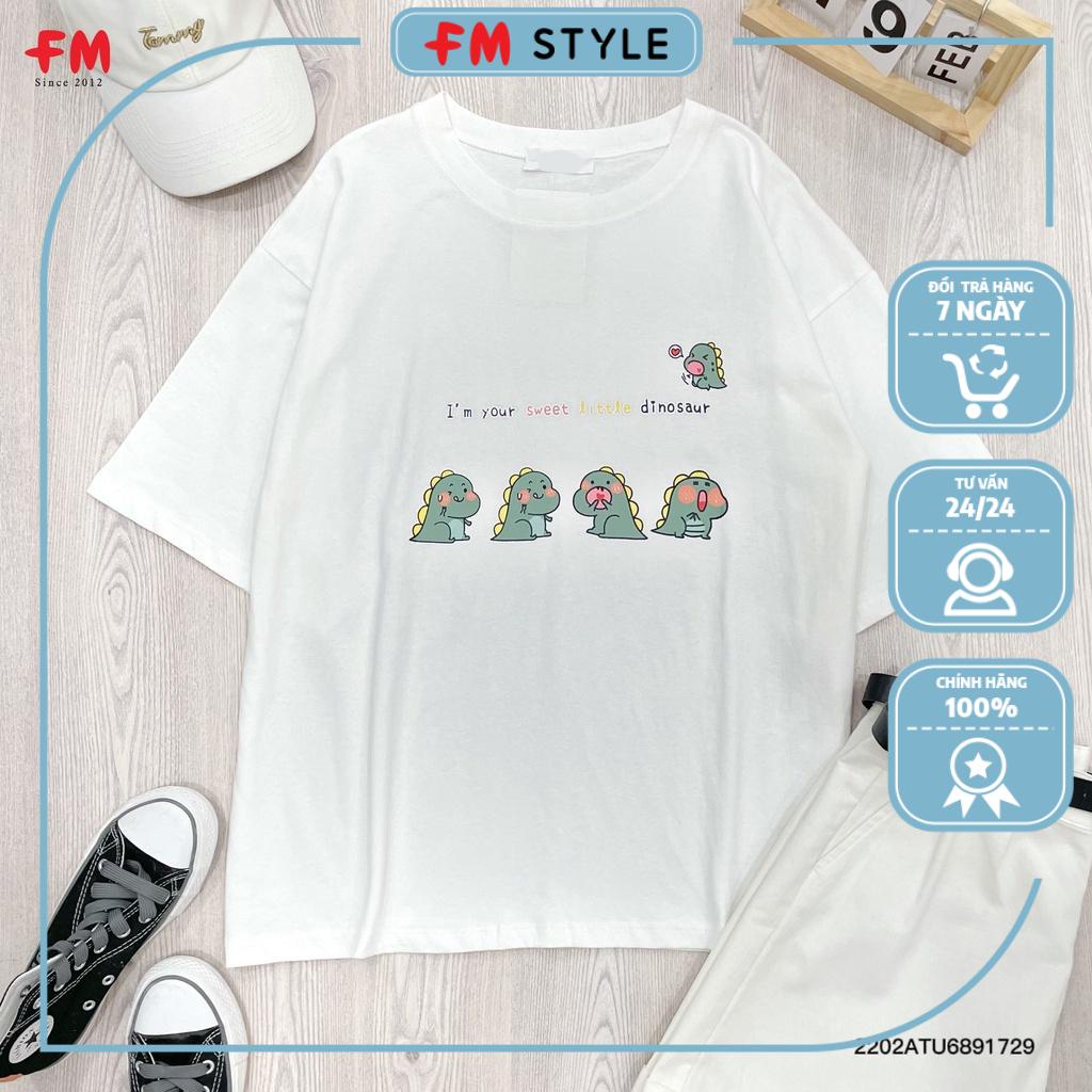 Áo thun tay lỡ nam nữ | Áo phông unisex form rộng chất cotton mát mịn in hình khủng long | Fmstyle S
