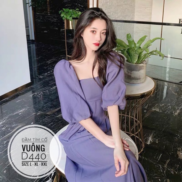 Bigsize Đầm tím cổ vuông D440