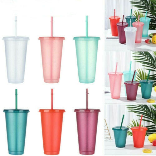 Bình Nước Nhựa Có Ống Hút Có Thể Tái Sử Dụng