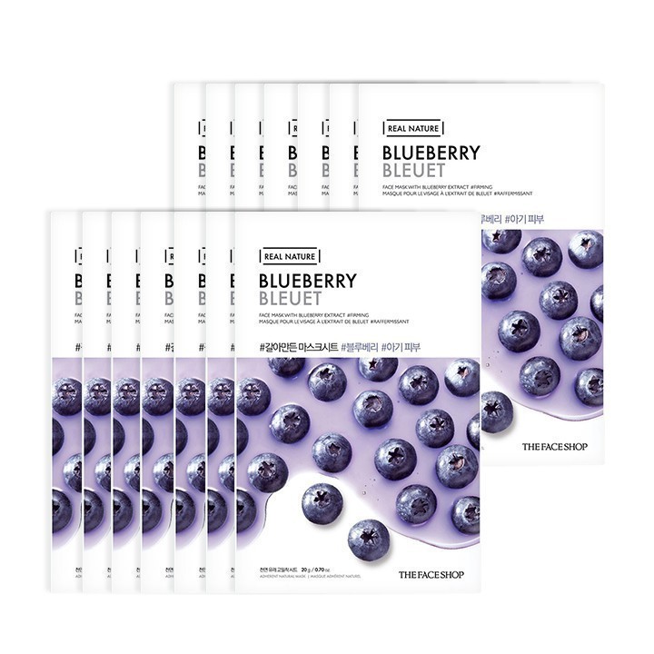 Bộ 14 Miếng Mặt Nạ Giấy Cải Thiện Độ Đàn Hồi Thefaceshop Real Nature Blueberry(20gx14 miếng)