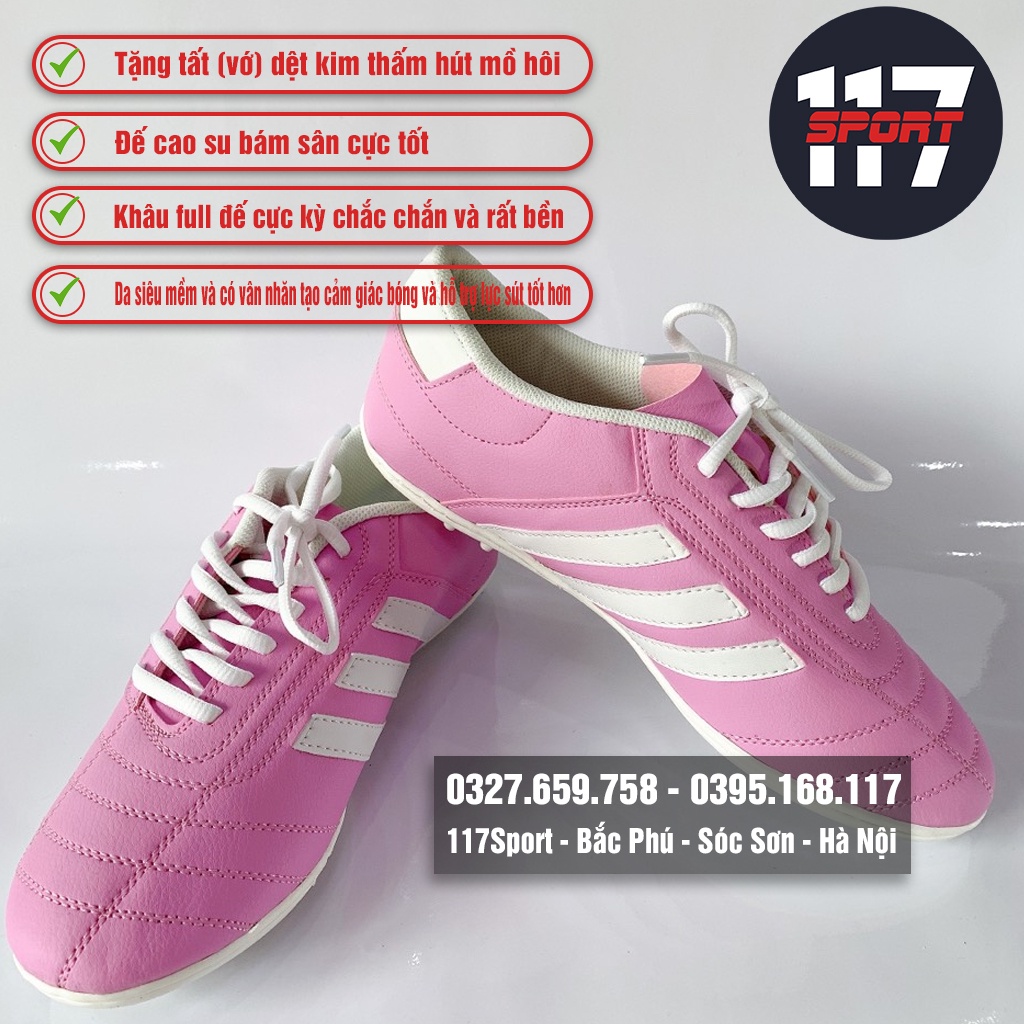 Giày Ba Sọc Màu Hồng Đế Cao Su Khâu Full Đế Hàng Chất Lượng Cao
