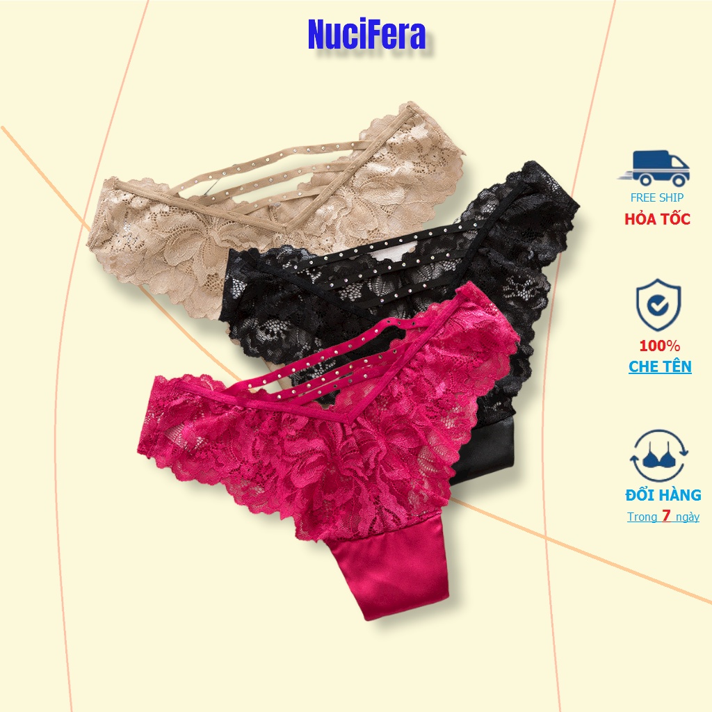 Quần lọt khe ren phối lụa mềm NuciFera eo thấp dáng ôm nửa mông